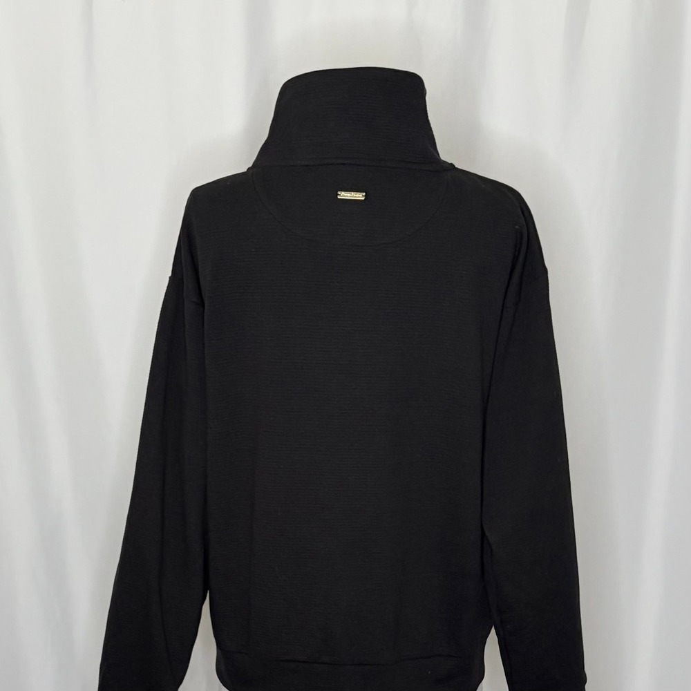 TOMMY BAHAMA Black Ribbed Knit Full Zip Jacket Gold Pineapple Hardware Medium - Picture 9 of 12